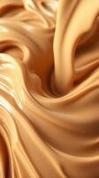Smooth caramel sauce flowing in swirling patterns, creating a rich and inviting texture photo