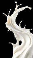 Creamy splash of milk swirling in the air against a black background creating dynamic motion and texture photo