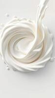 Cream swirls in a smooth white texture on a plain background during food preparation photo