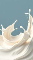 Milk splashes create dynamic patterns against a soft blue background, showcasing the beauty of liquid motion and texture photo
