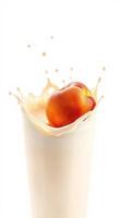 Splash of fruit in creamy drink creates vibrant and refreshing visual delight photo