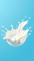 Splashing milk creates dynamic art against a bright blue background, showcasing motion and texture in a creative composition photo
