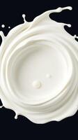 White liquid splashes around a circular surface creating dynamic shapes against a dark background photo
