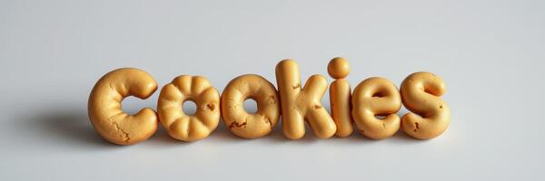 Freshly baked cookies arranged in fun lettering on a light surface photo