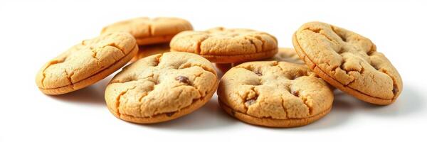 Homemade cookies piled on a white surface, showcasing a delightful treat for all ages photo