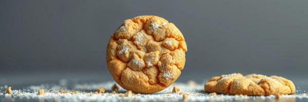 Freshly baked cookies placed on a clean surface with powdered sugar details during a bright kitchen moment photo