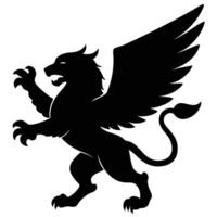 Griffin in Flight Carrying Shield Silhouetted on White Background vector
