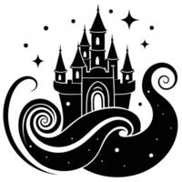 Glowing Castle with Swirling Patterns Silhouetted on White Background vector