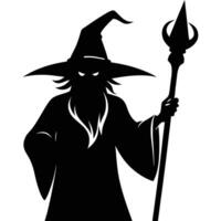 Wizard holding staff in shadow silhouette vector