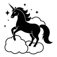 Unicorn Rearing on Cloud Silhouette on White Background vector