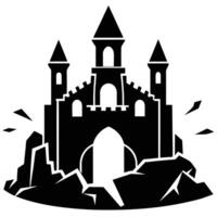 Broken Castle with Damaged Archways Silhouetted on White Background vector