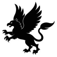 Griffin Soaring Through Clouds Silhouetted on White Background vector