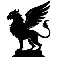 Griffin Standing on Circular Stone Pedestal Silhouetted on White Background vector