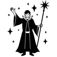 Young mage surrounded by sparkles silhouetted on white background vector