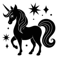 Unicorn Surrounded by Starry Swirls Silhouette on White Background vector