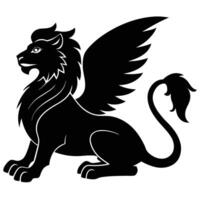 Resting Griffin with Lion Body Silhouetted on White Background vector