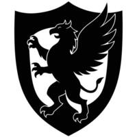 Griffin Gripping Knight's Shield Silhouetted on White Background vector