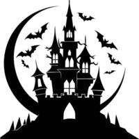 Gothic Castle with Eerie Moonlit Background Silhouetted on White Background vector