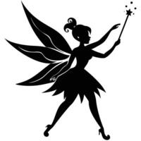 Fairy Twirling Wand with Light Trails Silhouetted on White Background vector