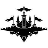 Flying Fortress with Expansive Base Silhouetted on White Background vector