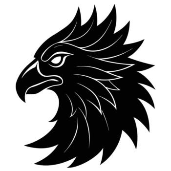 Griffin Head with Sharp Beak Silhouetted on White Background vector