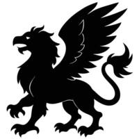 Griffin with Head Bowed and Talons Raised Silhouetted on White Background vector