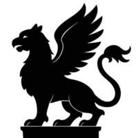 Resting Griffin with Talons on Pedestal Silhouetted on White Background vector