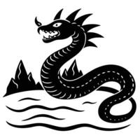 Dragon Slithering Across Desert Silhouette on White Background vector