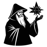 Wizard with Glowing Crystal Sphere Casting Soft Light Silhouette on White Background vector