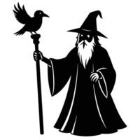 Lone wizard with raven silhouette vector