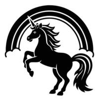 Rainbow Arch Behind Rearing Unicorn Silhouette on White Background vector