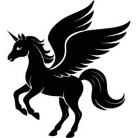 Elegant Pegasus Unicorn Silhouette with Flowing Tail in Air on White Background vector