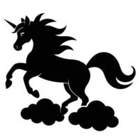 Unicorn Leaping Above Clouds Silhouette on White Background vector
