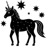 Unicorn Standing with Star-Filled Sky Reflection Silhouette on White Background vector
