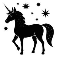 Glowing Unicorn Horn Facing Starry Backdrop on White Background vector