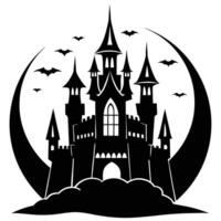 Gothic Castle Bathed in Soft Moonlight Silhouetted on White Background vector