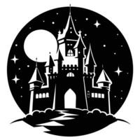 High Castle Bathed in Moon Glow Silhouetted on White Background vector