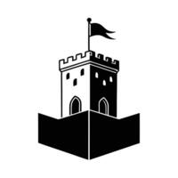 Square Castle Tower with Flag Silhouetted on White Background vector