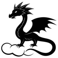 Thin Dragon with Long Whiskers in Storm Clouds Silhouette on White Background vector