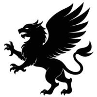 Griffin in Powerful Leap Silhouetted on White Background vector