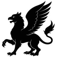 Griffin in Relaxed Pose Silhouetted on White Background vector