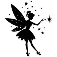 Fairy Sprinkling Stars in Cheerful Pose Silhouetted on White Background vector