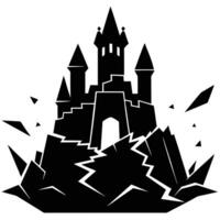 Crumbled Castle Silhouetted on White Background vector