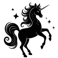 Unicorn Rearing with Magical Elements Silhouette on White Background vector