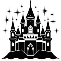 Magical Castle with Glowing Arches Silhouetted on White Background vector