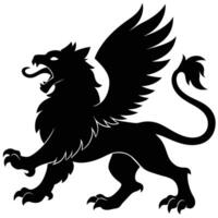 Griffin Roaring with Lion's Mane Silhouetted on White Background vector