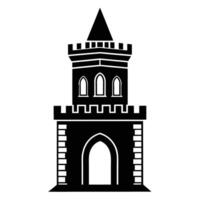 Single Castle Tower Silhouetted on White Background vector