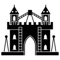 Castle Entrance with Drawbridge Silhouetted on White Background vector