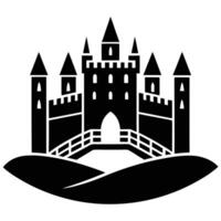 Medieval Fortress Castle with Drawbridge Silhouetted on White Background vector