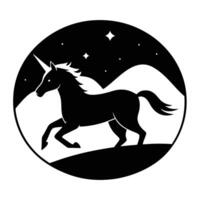 Rapid Running Unicorn Silhouette Framed by Soft Hills on White Background vector
